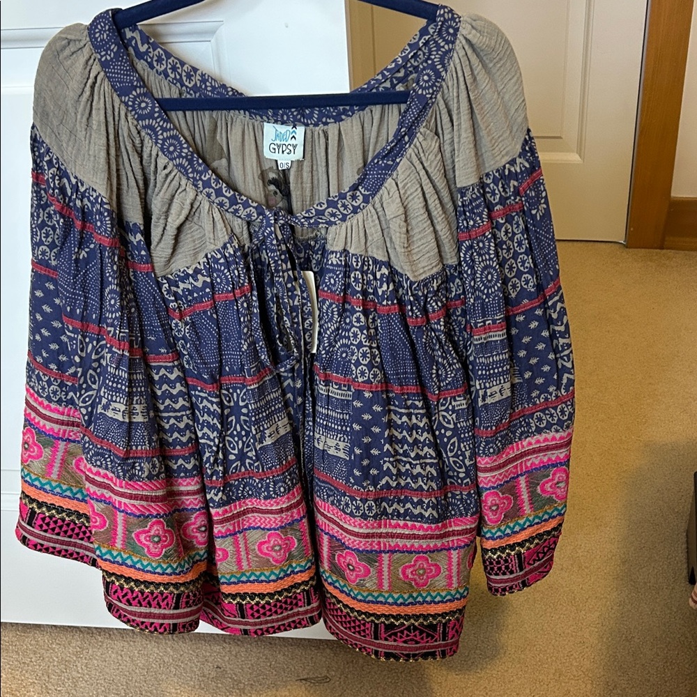 Jaded Gypsy Balinese Dance Jacket Women's Printed Bohemian Top w Lantern Sleeves